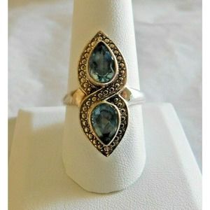 NICKY BUTLER STERLING SILVER 925 Multi Gemstone RING- SZ 9 3/4 Light Blue Stones